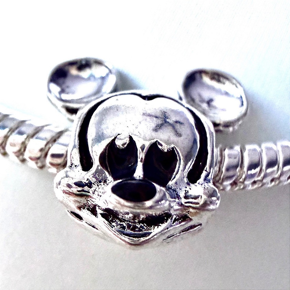 Mickey Mouse Bead Charm Fits Snake Chain Bracelet Silver Tone Disney Fan Gift